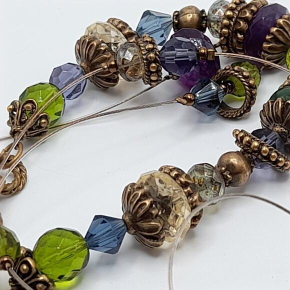 Chico's Three Strand Rhinestone Layering Necklace, Green Purple Beads, 19 Inches - Picture 10 of 12